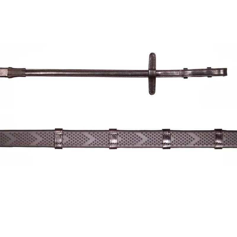 Henry James V-Grip Hybrid Rubber Reins with Leather Stoppers - Havana Brown